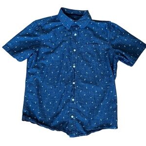 Chaps Men’s Medium Blue Chambray Button Down Short Sleeve Shirt Nautical Cotton